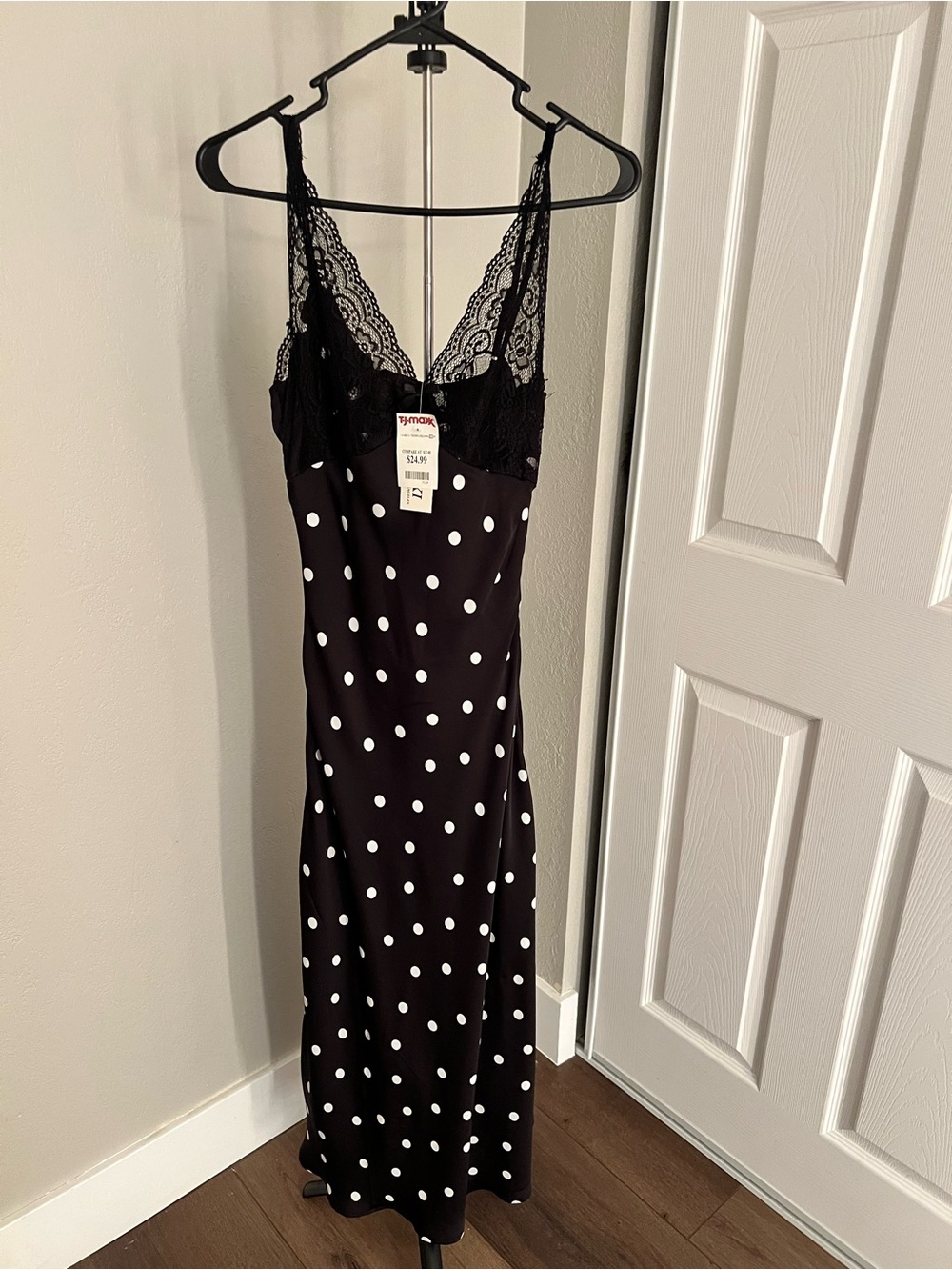 T.J.Maxx Black and White Polka Dot Lace-Trim Slip